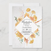 ヴィンテージ木材および水色イエローフラワーフレームInv 招待状 (正面)