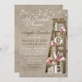 ヴィンテージ木材フローラはしごブライダルシャワー 招待状 (正面/裏面)