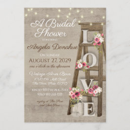 ヴィンテージ木材フローラはしごブライダルシャワー 招待状