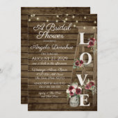 ヴィンテージ木材ブルゴーニュフローラはしごブライダルシャワー 招待状 (正面/裏面)