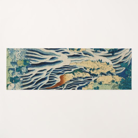 ヴィンテージ木版日本の滝切り振り ヨガマット (正面(横))