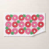ヴィンテージ木版画 ピンクと赤の花の開花 バスタオルセット (ハンドタオル)