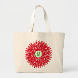 ヴィンテージ木版画 ピンクと赤の花の開花 ラージトートバッグ