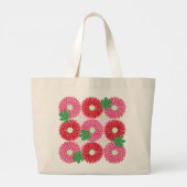 ヴィンテージ木版画 ピンクと赤の花の開花 ラージトートバッグ (裏面)