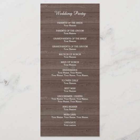 ヴィンテージ木目の鹿のアントラーの結婚式 プログラム (裏面)