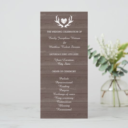 ヴィンテージ木目の鹿のアントラーの結婚式 プログラム (スタンド正面)
