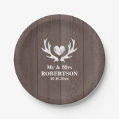 ヴィンテージ木目の鹿のアントラー結婚式パーティープレート ペーパープレート (正面)