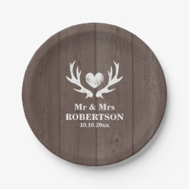 ヴィンテージ木目の鹿のアントラー結婚式パーティープレート ペーパープレート