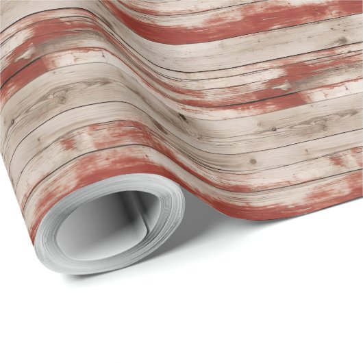 ヴィンテージ木製テクスチャ米国国旗の愛国的7月4日 ラッピングペーパー (ロールコーナー)