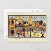 ヴィンテージ未来型飛んでいる機械カラーアート ポストカード (正面/裏面)