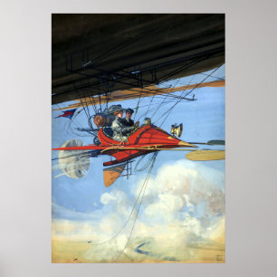 ヴィンテージ未来型飛んでいる航空機 ポスター
