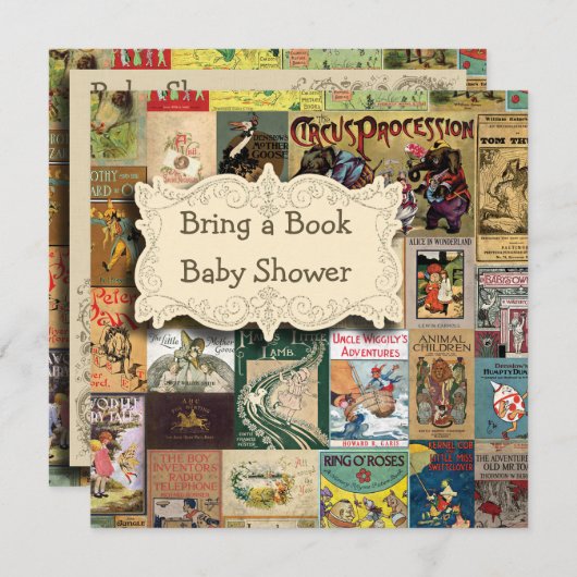 ヴィンテージ本が本の赤ちゃんシャワーを持ってくる 招待状 (正面/裏面)