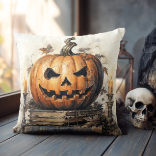 ヴィンテージ本とジャック・オ・ランタン・ハロウィン クッション