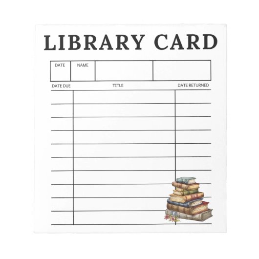 ヴィンテージ本の図書館カード ノートパッド (正面)