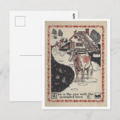 ヴィンテージ本イラストレーション角付き牛 ポストカード (正面/裏面)