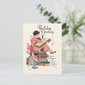 ヴィンテージ本好き誕生日イラスト ポストカード (スタンド正面)