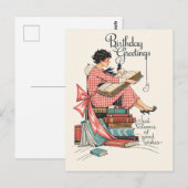 ヴィンテージ本好き誕生日イラスト ポストカード (正面/裏面)