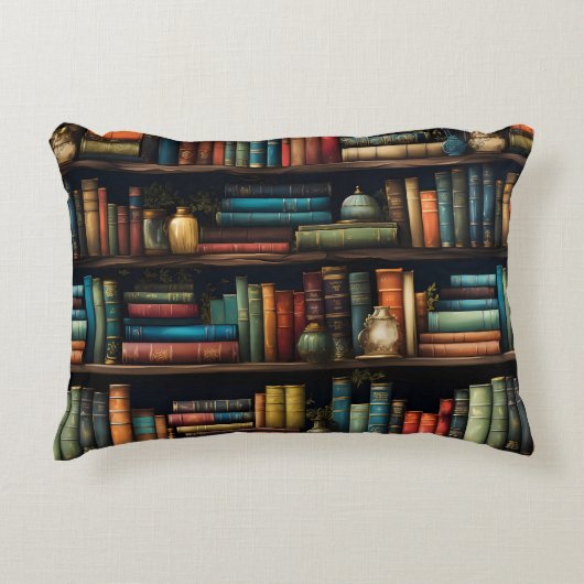 ヴィンテージ本棚の図案 アクセントクッション (正面)