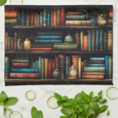 ヴィンテージ本棚の図案 キッチンタオル (折り畳み)