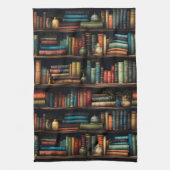 ヴィンテージ本棚の図案 キッチンタオル (縦)