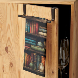 ヴィンテージ本棚の図案 キッチンタオル