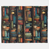 ヴィンテージ本棚の図案 フリースブランケット (正面(横))