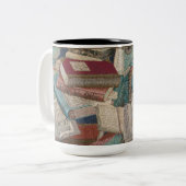 ヴィンテージ本背景本愛好家 ツートーンマグカップ (正面左)