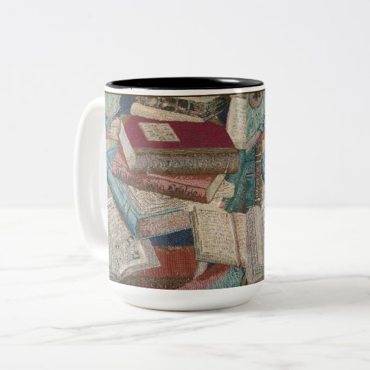 ヴィンテージ本背景本愛好家 ツートーンマグカップ (正面左)