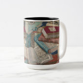 ヴィンテージ本背景本愛好家 ツートーンマグカップ (正面右)