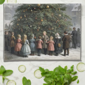 ヴィンテージ村クリスマスツリーの集まり キッチンタオル (折り畳み)