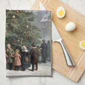 ヴィンテージ村クリスマスツリーの集まり キッチンタオル (四つ折り)