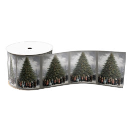 ヴィンテージ村クリスマスツリーの集まり グログランリボン