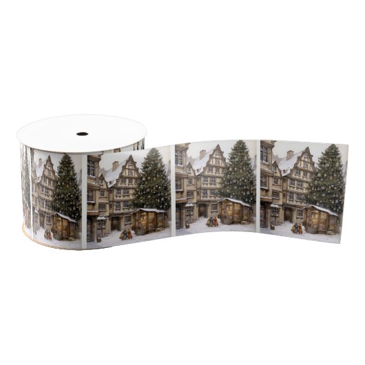 ヴィンテージ村クリスマスツリーの集まり グログランリボン (リール)