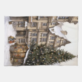 ヴィンテージ村クリスマスツリー集めティータオル キッチンタオル (横)