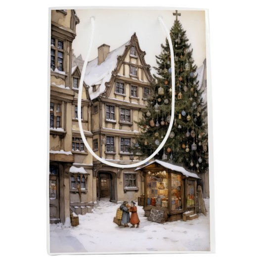 ヴィンテージ村クリスマスツリー集めティータオル ミディアムペーパーバッグ (正面)