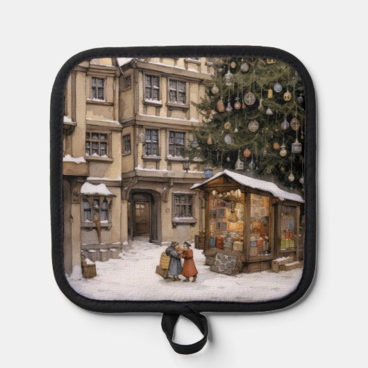 ヴィンテージ村クリスマスツリー集めティータオル 鍋敷き (正面)