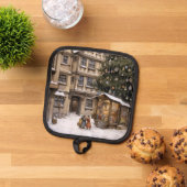 ヴィンテージ村クリスマスツリー集めティータオル 鍋敷き (トップダウン)