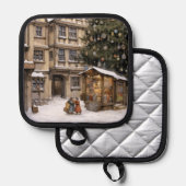 ヴィンテージ村クリスマスツリー集めティータオル 鍋敷き (正面/裏面)