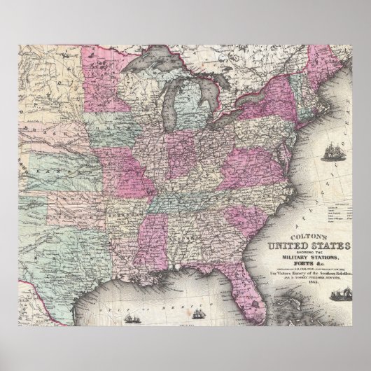 ヴィンテージ東州統一されたの地図(1862) ポスター (正面)