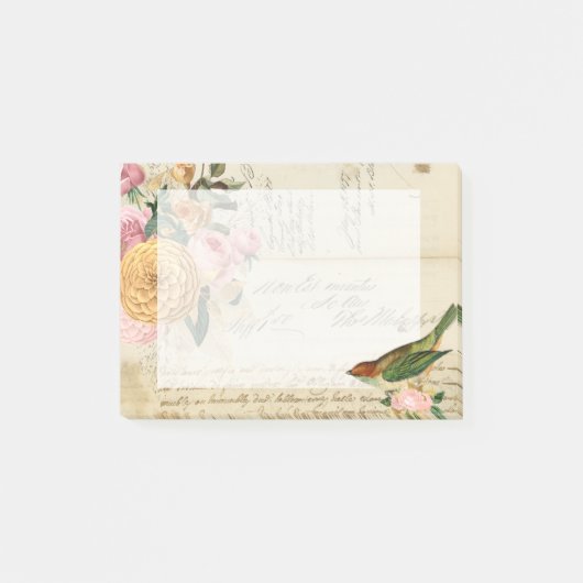 ヴィンテージ松と赤面ピンクのバラ ポストイット (正面)