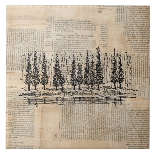 ヴィンテージ松の木自然シーンニュースプリント芸術 タイル (正面)