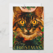 ヴィンテージ松の枝と葉猫メリークリスマス シーズンカード (正面)