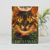 ヴィンテージ松の枝と葉猫メリークリスマス シーズンカード (スタンド正面)