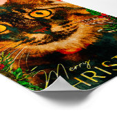 ヴィンテージ松の枝と葉猫メリークリスマス ポスター (角)