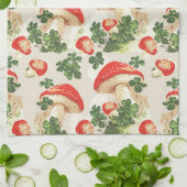 ヴィンテージ林きのこラッキークローバーパターン キッチンタオル (折り畳み)