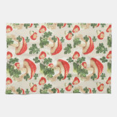 ヴィンテージ林きのこラッキークローバーパターン キッチンタオル (横)