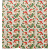 ヴィンテージ林きのこラッキークローバーパターン シャワーカーテン (正面)