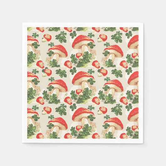 ヴィンテージ林きのこラッキークローバーパターン スタンダードカクテルナプキン (正面)