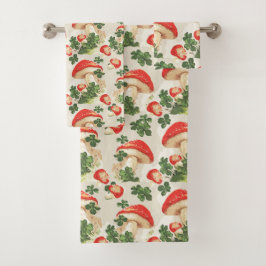 ヴィンテージ林きのこラッキークローバーパターン バスタオルセット