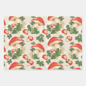 ヴィンテージ林きのこラッキークローバーパターン ラッピングペーパーシート (正面)